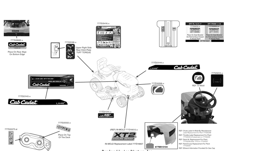 Label Map Diagram and Parts List for XT2-LX46KH (13AQA1CT010)(2018) Cub Cadet Lawn Tractor